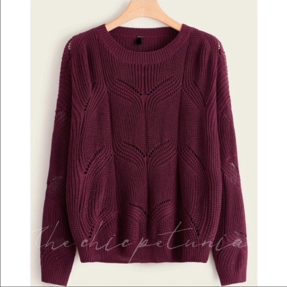 NWOT Plus burgundy eyelet knit pullover sweater